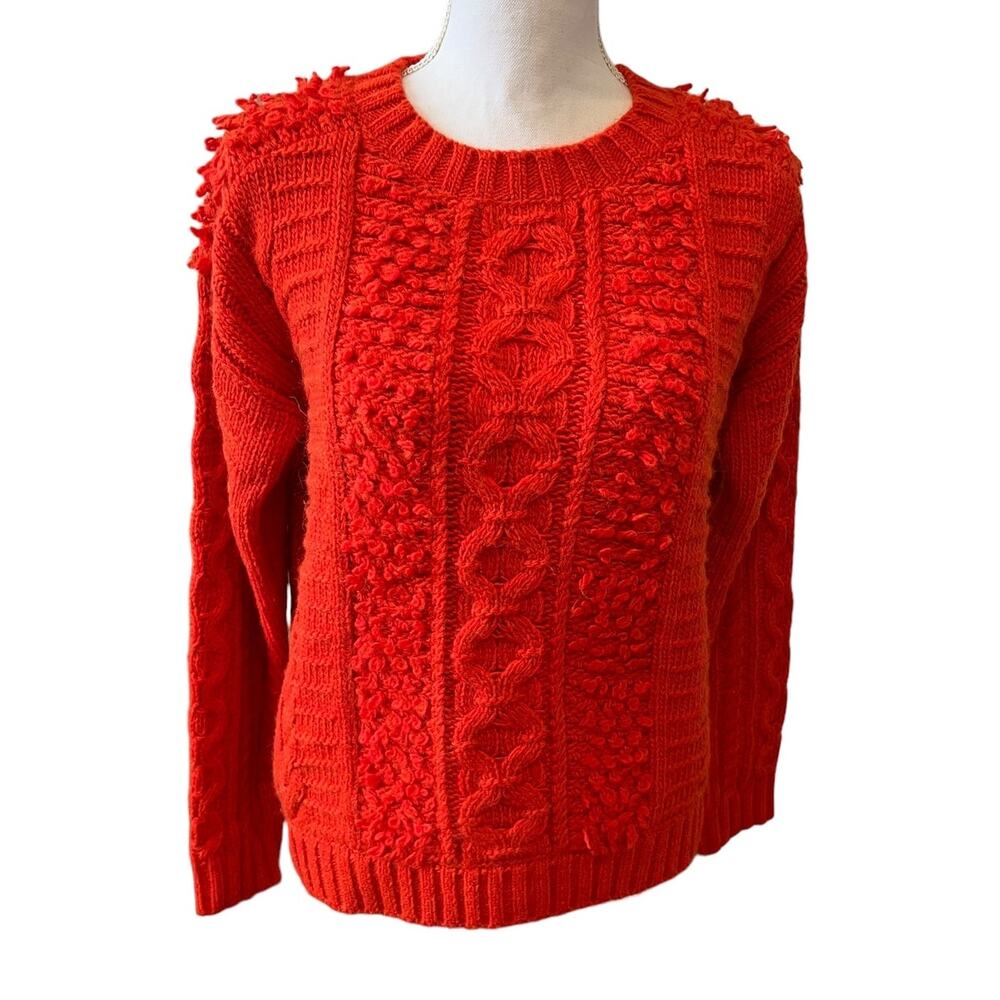 Banana Republic Chunky Cable Knit sweater red orange Italian Wool Alpaca S